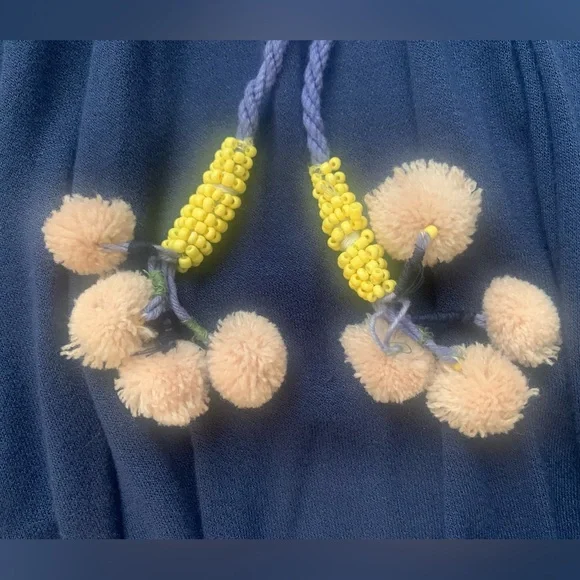 EUC FREE PEOPLE NAVY-BLUE FLORAL FLUTED HI-LOW DEEP V-NECK BLOUSE SIZE XS/FITS S - Picture 9 of 14